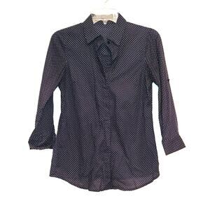 Limited navy blue white polka-dot long sleeve popover dress shirt - xs